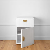 PORTO BEDSIDE TABLE - WHITE - VJ PANEL - HALF MOON BRASS V164-ECS13WVB04G
