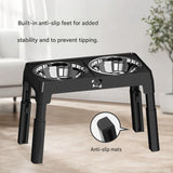 Black Adjustable Elevated Dog Bowl Stand with Stainless Steel Double Bowls, Foldable Raised Pet V888-ELOSUNG53426