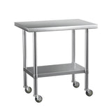 Cefito Stainless Steel Kitchen Benches Work Bench Wheels 91X61CM 430 SSKB-430S-WHEEL-36