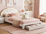 Artiss King Single Bed Frame with Storage Drawer Upholstered Velvet Platform Bed LED Headboard BFRAME-G-GLOW-KS-WH-AB