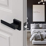 Black Door Handles For Bedroom,1 Pack Matte Black Door Lever,Square Heavy Duty Interior Keyless Door V1192-AZ-W-31009