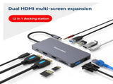 Docking Station 12 in 1 Dual HDMI USB C Hub 4K Multiport Adapter Laptop Expansion V1263-JX-7777