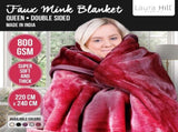 Laura Hill 800-GSM Mink Blanket Queen Size Double-Sided Soft Plush Bed Faux Throw Rug Red MNKHV-RD