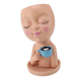 Resin Face Plant Pot Creative Cute Small Drinking Coffee Succulent Planters with Drainage Hole for V1294-YM0901-3115240016712
