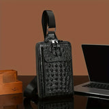 Black Brown Leather Cross-Body Bag Sling Bag Crocodile Pattern Bag Travel Bag Premium V1347-127-BRO-66515