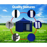 Instahut Gazebo Pop Up Marquee 3x3 Folding Tent Wedding Gazebos 500D Oxford Blue GAZEBO-C-3X3-DX-BLUE