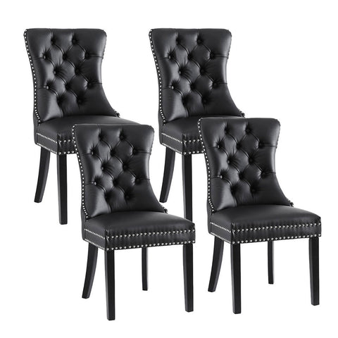 1 Set of 4 Artiss Dining Chairs Black Leather UPHO-C-DIN-1061-BKX4