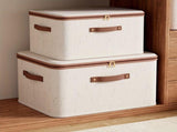 56L Double Zipper Storage Box with Faux Leather Handles Large Capacity Lidded Basket, Perfect for V1102-SLLSNX005