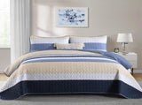 Blue Stripe Patchwork Majesty Bedspread Coverlet 3 Piece Set V745-AC080606Q13U