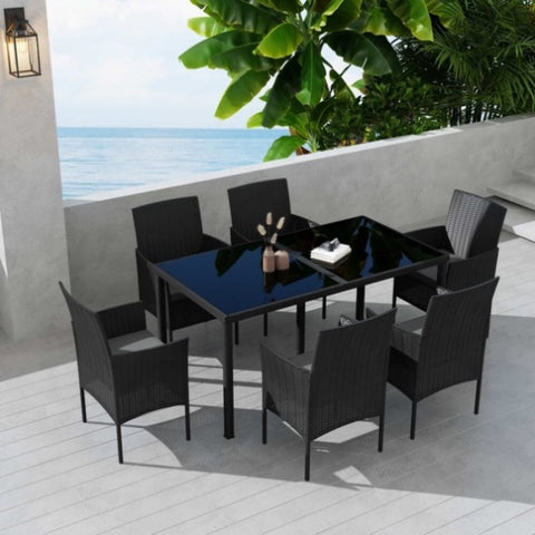 Outdoor Minimalist Black Wicker 6-Seater Dining Set V264-OTF-527S-BLK