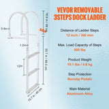 Dock Ladder, Removable 3 Steps, 227 kg Load Capacity, Aluminum Alloy Pontoon Boat Ladder with 7.9 cm V952-MTZTCXSJFHXJDP38PV0