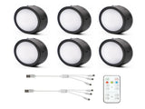 AIBOO Rechargeable Cabinet Lights, 6 Pack Puck Lights, 3 Colour, Remote, Black V1171-CC-BOM000860