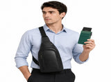 Office Commuter Business Set-Black Men's PU Leather Chest Bag and Green RFID Blocking Aluminum V888-ELOSUNG56064-6