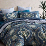 Logan and Mason 250TC Kashmir Mid Blue Cotton Sateen Quilt Cover Set Super King V442-LED-QUILTCS-KASHMIR-MIDBLUE-SK