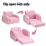 Keezi Kids Sofa 2 Seater Children Flip Open Couch Lounger Armchair Soft Pink KID-SOFA-SINGLE-PK