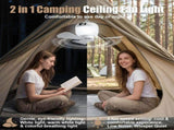 Rechargeable Camping Fan with Light and Remote, Portable Hanging Tent Fan with 3 Speeds, 3 Light V1189-LC-AMZ-00094