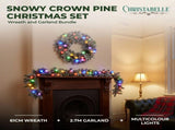 Christabelle Snowy Crown Pine Christmas 2pc Set 6cm Christmas Wreath and Garland with LED Light CMB-SENCR-WG