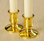 10 Pack Taper Stick White Battery Candle - Natural Flame Light Colour No Flicker - Gold Stand Base V382-LEDTLGS10