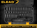 ELEAD 50Pcs 3/8'' Drive Impact Socket Set Deep Socket Metric Ratchet Adapter V465-70062