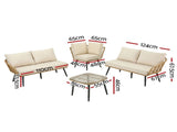 Gardeon 4-Piece Modular Outdoor Sofa Set with Cushions 5 Seater Rattan Furniture ODF-SOFA-4PCS-RATTAN-NTL-AB