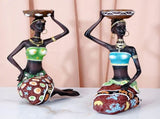 2PCS Vintage African Women Statue Candle Holders Resin Figurines Fits Up to 3.5cm Diameter Candles V1294-YM0523-220329XA01