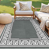 Gardeon Outdoor Rugs 152x244cm Large Carpet Reversible Area Mat PP Dual-Sided Patio Rug Greek Key OR-5X8FT-FRAME-GY