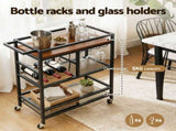 Artiss Bar Cart Drinks Trolley Serving Wine Rack Glass Holder 3 Hooks 72cm Black FUR-Z-BC-PB80-BK