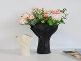 White Elegant Off-White Ceramic Vase - Modern Sculptural Flower Holder with Wide Fluted Opening V888-ELOSUNG27747