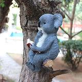 Sitting Koala Tree Hugger with Solar LED Light, Koala Reading Book Garden Statue, Resin Animal V1366-AZ2-W-06063