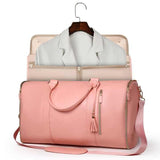 Pink PU Leather Foldable Garment Bag, Women's Travel Duffel with Suit Carrier, Multi-Function V888-ELOSUNG13395