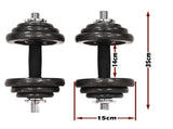 20KG Cast Iron Dumbbell Set Weight Dumbbells Home Gym Training Fitness BarBell Case V610-GYM-DUM-20KG-BLACASIRO