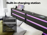 Artiss Bed Frame Double Size LED Metal Bed Base with Charging Station MBED-D-POR-D-BK-AB