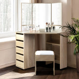 Artiss Dressing Table Stool Set Corner 5 Drawers Oak FURNI-L-DRESS01-WD-AB