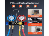 AC Manifold Gauge Set for R134a R404A R1234yf R22 Refrigerant, 4 Way AC Gauge with 1.5m Hoses, V952-JXLMB4TLDSTXOAEMC001V0