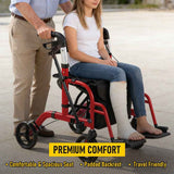 2-in-1 Foldable Aluminium Rollator Walker with Seat, Adjustable Handles, 8" All-Terrain Wheels, V1181-HP002-RD