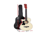 Alpha 38 Inch Acoustic Guitar Wooden Body Steel String w/ Stand Left Handed GUITAR-D-38-NAT-LF-CAPO