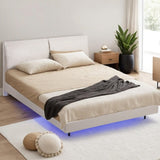 Artiss Double Bed Frame RGB LED Floating Beds Adjustable Headboard Beige White BFRAME-F-DAYLIGHT-D-WH-AB