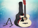 Alpha 38 Inch Acoustic Guitar Wooden Body Steel String w/ Stand Left Handed GUITAR-D-38-NAT-LF-CAPO