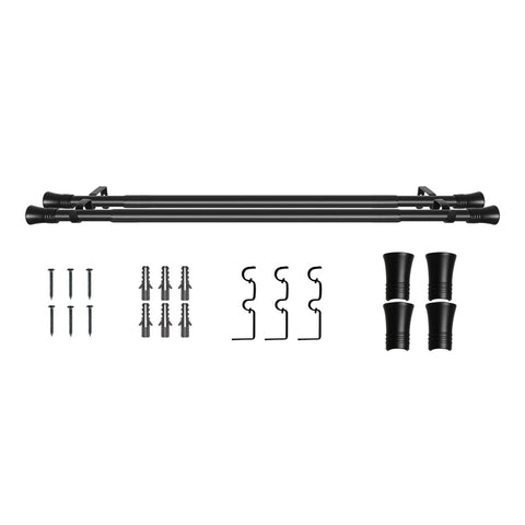 Marlow Black Double Curtain Rod Steel Pole Pommel Set Extendable Adjustable CD1019-BK_NZ