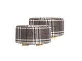 2X Fabric Ottoman Round Wooden Leg Foot Stool - LATTICE V274-FT-GQST01-GYBK2