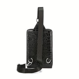 Black Gray Men'S Chest Bag Crocodile Embossed Bag Travel Bag Men Adjustable Strap Bag V1347-127-GRA-69936