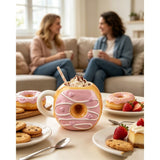 Donut Shaped Ceramic Coffee Mug,Novelty Cartoon Doughnut Cup for Couples,Funny 3D Drinkware for Home V1369-AZ3-W-14807