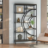 NNETMLT 8-Tier 71-Inch Industrial Geometric Bookcase with Metal Frame V728-QH169584