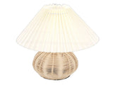 Pleated Table Lamp Soft Yellow Light Linen Lampshade Rattan Base Bedside Lamp for Bedroom Beige V1294-YM0901-3119250082812