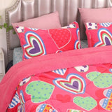 Ramesses Pink Heart Printed Sherpa Flannel Fleece Reversible Blanket Set Single/Double V442-KIT-BLANKET-SHERPAHEART-PINK-DS