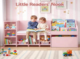 Keezi Kids Storage Unit Bookshelf Toy Box Organiser Bench Seat Cabinet 170cm Pink FURNI-N-BOOK-170-PK-AB