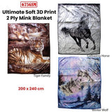 675gsm 2 Ply 3D Print Faux Mink Blanket Queen 200x240 cm Tiger Family V442-BZO-BLANKET-6753DTIGER-BROWN-QS