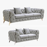 Grand Tufted Lounge - Light Grey Velvet - Silver Legs V292-L-GR-LG-3-2-1-S