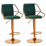 2x Height Velvet Padded Golden Round Base Barstools Chairs with Backrest and Footrest -GREEN V255-GP1800R-GREEN