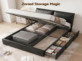 Artiss Queen Bed Frame Gas Lift Storage 3 Drawers Adjustable Headboard Platform Bed Black BFRAME-G-APEX-Q-BK-ABC